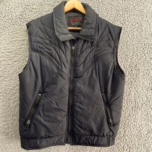 St. Moritz Vtg Black Puffer Vest Outdoors Activewear Retro Size L Embroidered
